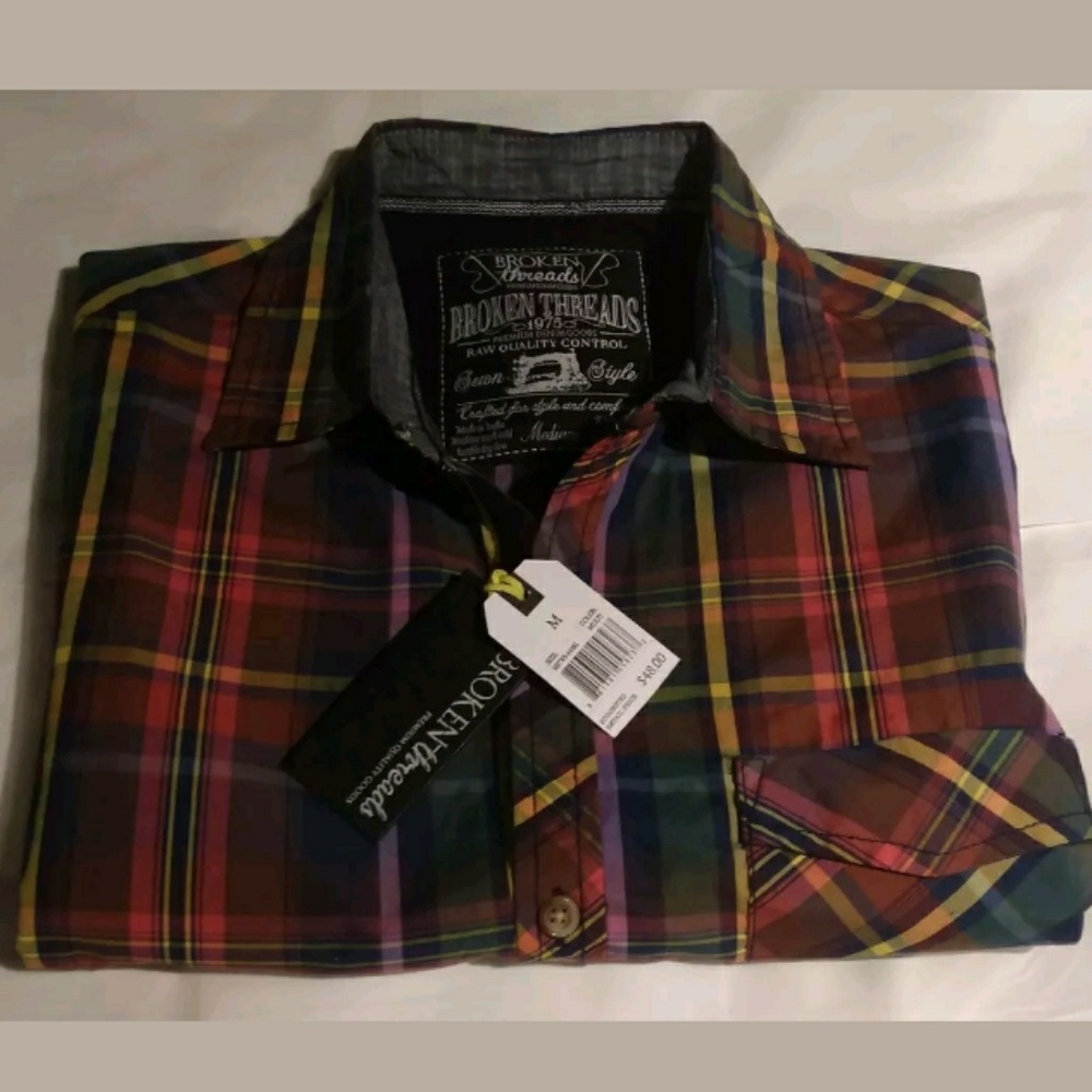 $48 Broken Threads Men's Medium Plaid Button-Down Shirt
